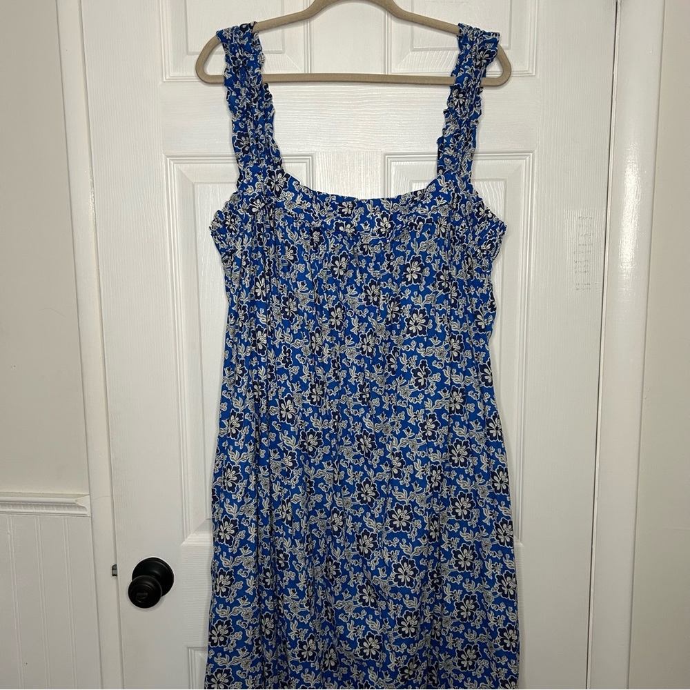 J Crew Cotton Voile Ruffle-Trim Shift Dress Cobalt Floral - Picture 4 of 16